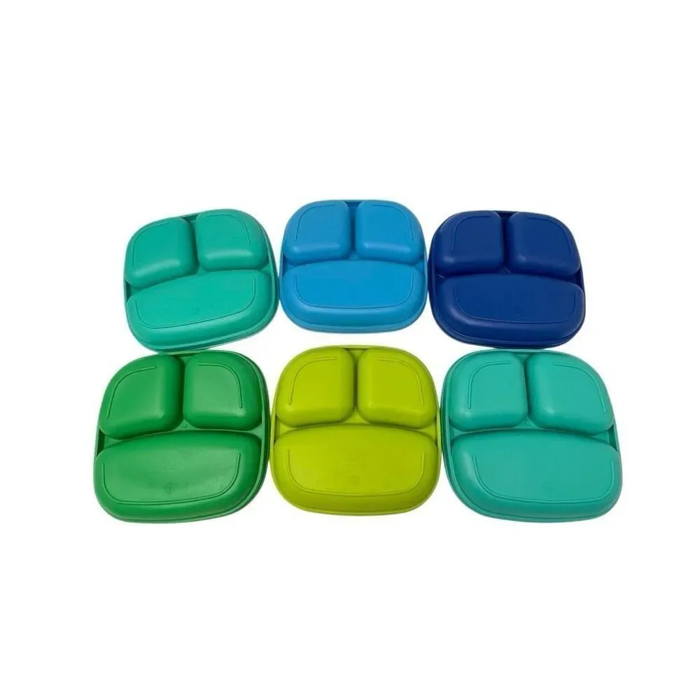 Replay Recycled Plastic Divided Plates Aqua Green Blue Teal Lot of 6 Preowned